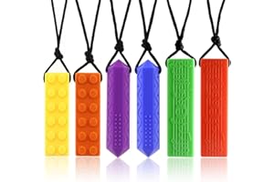 Tuxepoc Sensory Chewing Necklace 6 Pack,for Kids with,ADHD,Autism,Biting Needs,Oral Motor Chewy Tool,Silicone chewlery Necklace(Color Mixing 3)