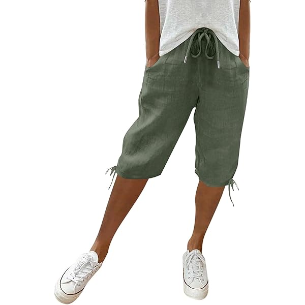 Coole Damen-Shorts Aus Baumwolle-Leinen - Bequeme Bermuda-Hose Mit Hoher Taille Für Den Sommer