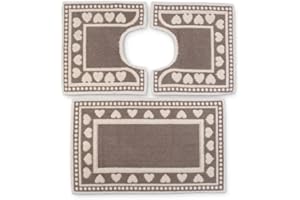 CosìCasa | Set Tappeto Bagno 3 Pezzi Cotone Fantasia Cuori Tortora | Tappetini Bagno in Spugna : 1 Tappeto 50X80 2 Girowater/Girobidet 45X50 |Tris Set Bagno Lavabile in Lavatrice