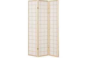 ‎HOMESTYLE4U Homestyle4u 68, Paravent Raumteiler 3 teilig Holz Natur Sichtschutz Raumtrenner Reispapier Weiß Höhe 175 cm