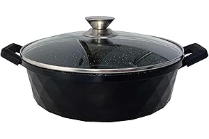 4BIG.FUN Sauteuse 28 cm avec couvercle en verre - Poêle de service - Casserole anti-adhésive avec couvercle - Poêle à frire à bord haut - Non adhésive - Pour tous les types de feux, y compris l'induction