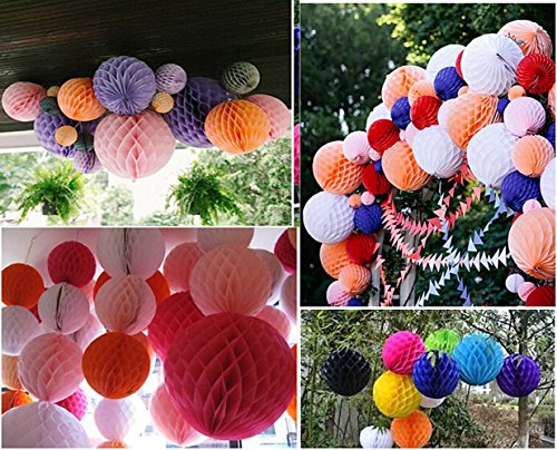 Daily Mall Wabenball Set Pompoms Honigwabe Papier Kugel 9er 8cm/15cm/20cm Papierwaben Papier Pompom Mixed DIY PomPoms Zum Aufhängen Seidenpapier schöne Dekor für Geburtstag Hochzeitsfest Basteln Babyshower Dekoration Feier Party Baby-Duschen Brautduschen Wohnungdeko (Pink-Hell Violett-Weiß) - 3