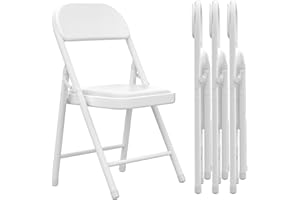 Chleby Juego de 4 Cómoda Silla Plegable sillas Plegables de Cuero para Cocina con cojín Fino, sillas de Comedor Plegables adecuadas para Cocina, Interior, Exterior, Sala de conferencias Blanco