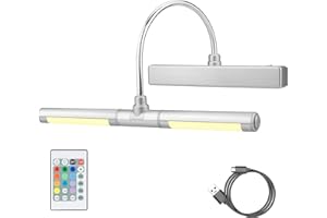 HONWELL Lampada per quadri wireless ricaricabile con 12 colori che cambiano,applique da parete a LED con telecomando,lampada display a LED da13 pollici con testa girevole per Quadri da Pittura,Argento