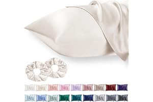 Vielit 2 Pack Satin Pillowcase for Hair and Skin Cooling,Soft as Silk Pillowcase for Hair and Skin,Easier Care than Silk Pillow Case Beige 50x75cm Gifts for Women Envelope & 2 Scrunchies