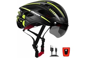 Casco Bicicleta Adulto, KINGLEAD Casco Bici Certificado CE con Luz Recargable USB Visera Protectora UV Magnética Desmontable Pegatina Luminosa Casco Bicicleta Mujer Hombre Carretera Montaña (KL-049)