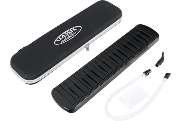 Classic Cantabile PML-37 BK Mélodica - Harmonica à vent avec 37 touches noires - Étendue : f - f³ - Avec étui, embout buccal et tuyau d'embouchure - Noir