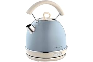 Ariete Bouilloire Vintage 2877, Bouilloire Électrique avec Niveau D'Eau Visible, Base Sans Fil 360°, Arrêt Automatique, Poignée Ergonomique, Capacité 1.7 L, Acier Inoxydable, 2000W, Bleu Clair