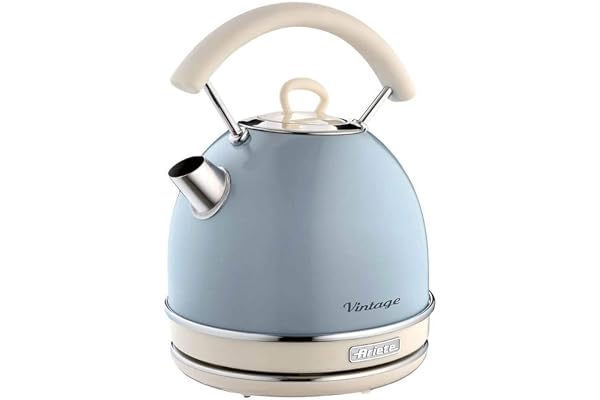 Ariete Bouilloire Vintage 2877, Bouilloire Électrique avec Niveau D'Eau Visible, Base Sans Fil 360°, Arrêt Automatique, Poignée Ergonomique, Capacité 1.7 L, Acier Inoxydable, 2000W, Bleu Clair
