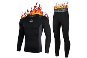 AMZSPORT Mens Thermal Base Layer Set Warm Fleece Lined Winter Underwear Breathable Long Johns Compression Long Sleeve Top & Bottom