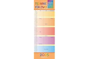 ‎ALPHA EDITION Alpha Edition - Regenbogen 2025 Familienplaner für 2, 15x42,cm, Familienkalender mit 3 Spalten für Termine und Notizmöglichkeiten, Mondphasen und Ferientermine DE/AT/CH