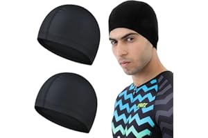 KHYYQUA 2 Pièces Bonnets de Bain Élastique, Bonnet de Natation Confortable en Tissu, Souple et Antidérapant pour Homme Femme Enfant, Noir