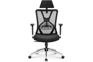 ‎TICOVA Ticova Bürostuhl Ergonomisch Schreibtischstuhl, Hoher Rücken Ergonomischer Stuhl mit Verstellbarer Lendenwirbelstütze, Kopfstütze & 3D-Metallarmlehne - 130° Schaukeln Computerstuhl