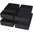 Yucch Set of 8 Drawer Organisers – Complete Space-Saving Underwear Storage Solution for Clothes, Bras, Socks, and Ties – Fabric Drawer Dividers & Bra Organiser Boxes for Closet & Wardrobe, Black