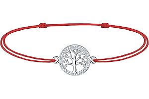 J.Endéar Cavigliera Albero della Vita Donna Ragazza Argento 925 Zirconi, Cavigliere in Corda Fatte a Mano Amicizia Amore Regalo, Regolabile 37cm