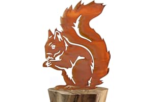 RAINPOP Rostiges Eichhörnchen, Deko Gartenstatuen aus Metall, Baumstecker Rost, Eichhörnchen Figur, Gartenstecker Rost, Edelrost Gartendeko, Gartenfigur für Hof Hinterhof Garten Outdoor Rasen Deko