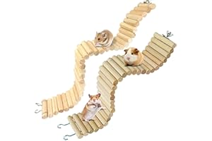 PINVNBY Wooden Hamster Bridge Small Animal Ladder Climbing Toy Fence Flexible Bendable Stair Habitat for Dwarf Mice Gerbil Chinchilla Chipmunk 2 PCS (burlywood)