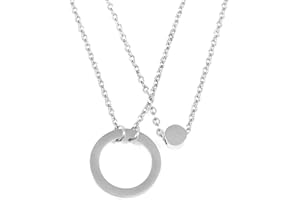 Happiness Boutique Collana a Più Strati Pendente Circolare Color Argento | Collana Doppio Filo con Pendenti Tondi