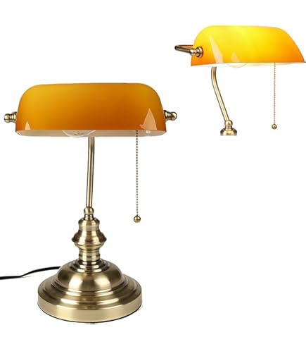 Lampe De Bureau Ministre – Abat-jour Vert Et Structure Laiton Poli – Style Anglais