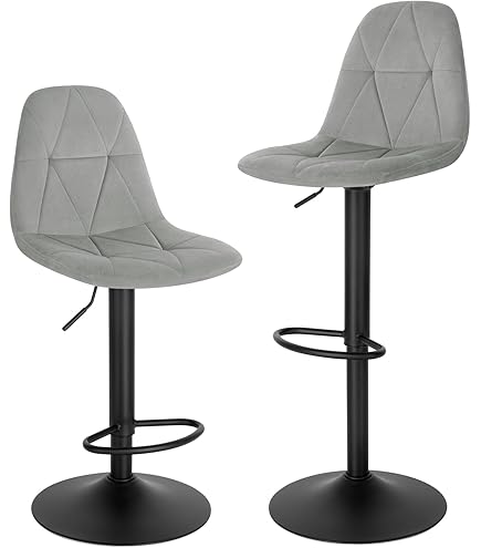 2 Sgabelli Da Bar WOLTU Con Schienale - Altezza Seduta 70cm | Velluto Grigio E Struttura Metallo