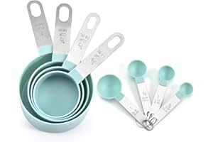 Olymajy 8 Piece Measuring Spoon Sets Gram Measuring Cups and Spoons Set Stainless Steel Cup Measuring Cup Stainless Steel for Baking Measuring Drying Rations and Liquid, Dishwasher Safe, Good Kitchen
