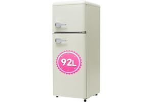 DRIXNO Retro-Kühlschrank, Kühlschrank mit Gefrierfach Klein, 92 Liter 105.5 cm Hoch, 41 cm Breit, Zweitürig, 28 Liter Gefriervolumen, 181 kWh/Jah