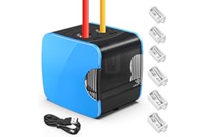 PITMT Taille Crayon Electrique,Taille-crayon électrique Enfants, Alimenté par Batterie et USB,2 tailles Pencil Sharpener Professionnel,pour Crayons épais et Fins, avec 4 Lames de Rechange (Bleu)
