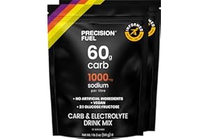 PRECISION HYDRATION Precision Fuel Carb & Electrolytes Powder Drink Mix – Wysokowydajny napój energetyczny, 60 g węglowodanów i 1000 mg sodu na litr (Precision Fuel Carb & Electrolytes Drink Mix, Pack of 2)