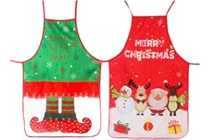 Camelliass 2pcs Christmas Aprons Cartoon Kitchen Aprons Adult Men Women Chef Apron for Xmas Party Cooking Restaurant Baking BBQ Home Decoration