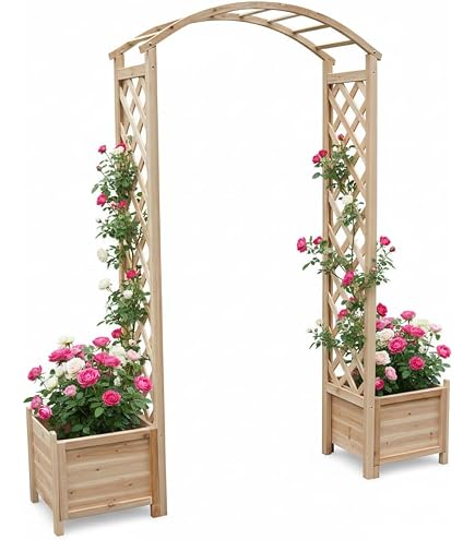 Arche à Rosiers Avec 2 Jardinières Casa.pro - Support Plantes Grimpantes 220x202x50cm Noir - Voûte Mariage Jardin