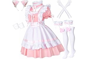 WANNSEE Anime French Maid Lolita Fancy Queen Princess Dress Cosplay Costume Furry Cat Ear Gloves Socks set