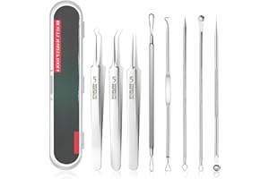 SUNNIFLY Kit Pulizia Viso, 8 Attrezzi per Togli Punti Neri e Schiaccia Brufoli, Set Professionale Attrezzo Punti Neri Rimozione, Include Ago per Acne, Pinza Cellulare, Pinzette, ecc