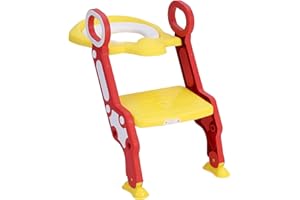 PALAKLOT Baby Potty Training Toilet Seat with Non-Slip Step Stool Ladder for Kids Children Toddler Foldable Chair with Soft Cushion Sturdy and Non-Slip Wide Steps for Girls and Boys (Red)