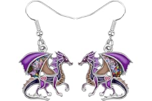 DUOWEI Cute Enamel Welsh Dragon Earrings for Women Teens Girls Charms Dragon Dangle Drop Jewelry Birthday Gifts (Purple)