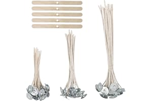 DNDGDLUA Mèches de coton pour bougies, lot de 60 mèches en 3 tailles différentes, mèche sans fumée, mèche avec support fixe en acier inoxydable, longue mèche pour bougie DIY (10-15-20 cm)