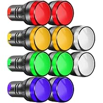 10 Stück 22mm LED Kontrollleuchte für 220-380VAC, LED Anzeigeleuchten, Flush Panel Mount, Panel-Montage in Rot, Grün, Blau, Orange und Weiß (je 2 Stück pro Farbe) – für industrielle Anwendungen