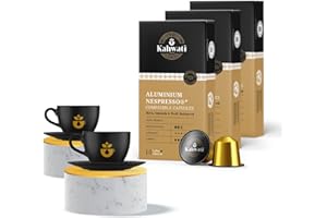 KAHWATI SPECIALITY COFFEE Kahwati | Luxury Coffee Pods Medium Roast Gift Set | Two Espresso Cups and a Saucer | Unique Gift Idea | Freshly Roasted In London | Single Origin | Treat for your Loved ones | 30 Pods Medium Roast