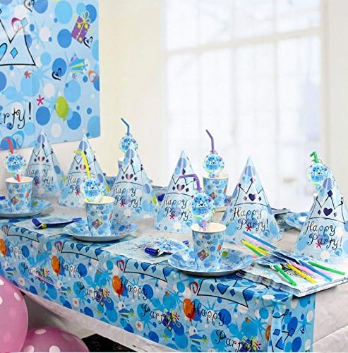 Baby Children Princess Prince Birthday Prop Party Tableware Kit Theme Supplies Decoration Safe Non Toxic for 6 Kids [Blue Crown]