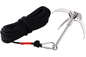 Ant Mag Grappling Hook Carabiner with 20CM(65FT) Nylon Rope Anchor Hook with Stainless Steel Hooks for Anchor Retrieving Outdoor Climbing Hiking Tree Limb Removal