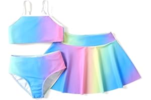 PATPAT Conjunto de Trajes de baño de 3 Piezas para niñas, Traje de baño con Top, Braga Bikini niña y Falda de baño, Bikini niña, Bikini Menstrual niña, Ropa de baño 5-12 años 110-152cm