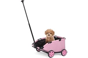 CAMPSOR Mini Dog Stroller, Foldable Strollers for Mini Pets with Storage Bag, Built-in Cushion and Safety Rope, Shopping Catrs with Extendable Pull Handle, Dog Carrier with Wheels (Pink)
