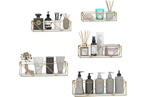 ‎HORLIMER HORLIMER 5er-Set Wandregal, Schweberegal mit Gold Metal Stäben und Weiß Holzbrett, Modern Regal Wand für Küche, Bad, Schlafzimmer, Wohnzimmer und Büro (W-förmig)