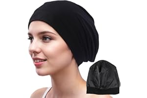 PLIMBIN Sleep Bonnet, Premium Silk-Like Satin Sleeping Hat for Curly Hair, Chemo Headwear with Soft Elastic, Breathable Satin-Lined Slouchy Beanie Silk Turban for Women