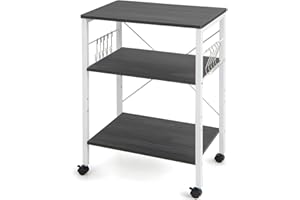 GiantexUK Kitchen Baker's Rack, 3 Tier Serving Cart Microwave Stand with Lockable Wheels & 5/10 Hooks, Rolling Storage Trolley for Home Office Living Room(Brown, 2 Adjustable Shelves)
