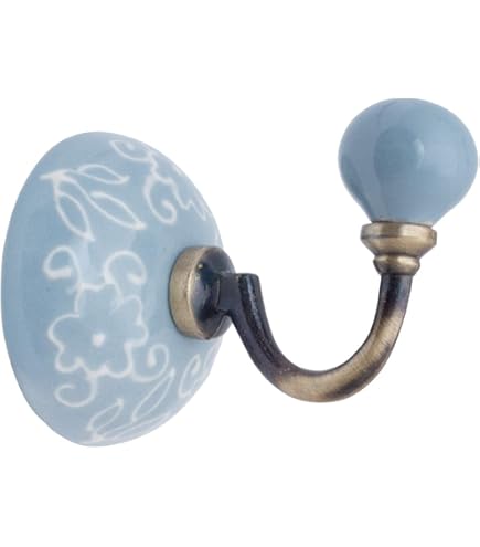 GURU SHOP Wandhaken Mit Handbemalter Fliese - Garderobenhaken Indien Design | 8x8cm Keramik Metall | Modell 6