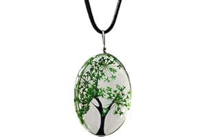 ZEN&TAO Oval Transparent Dried Flowers Pendant Women Necklace with Black Cord Chain Gift for All Occassions