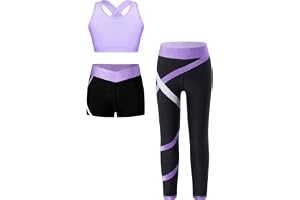 Yruioon barn träningsoverall flickor sportdräkt 3 delar Sportbehå toppar med shorts leggings sportset joggingdräkt fitness yoga gym dans streetwear