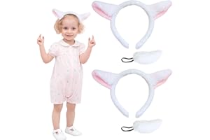 TUONYIS Set di 4 costumi da agnello con orecchie di pecora e coda di agnello, fascia per capelli con orecchie, per costumi da animali, cosplay, adulti, bambini, accessori per feste (bianco, rosa)