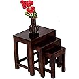 Umark sheesham Wood Nesting Table Set of 3 Stools for Home Decor & Living Room Walnut Finish