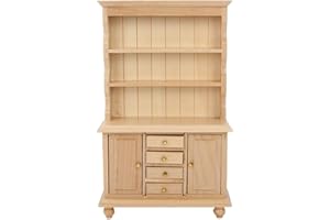 ZERODIS Dollhouse Bookcase, 1:12 Simulation Miniature Furniture Wooden Three Layers Bookshelf Cabinet Model Toy for Fairy Gardens Dollhouse Kitchen Scene Decoration Accessories(Wood Color)